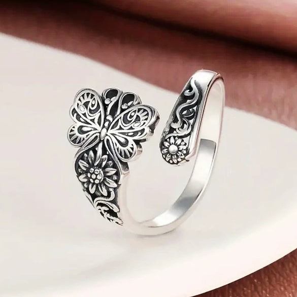 Women's Alloy Open Adjustable Ring With Butterfly Relief Animal Zodiac And Flower Geometric Patterns Electroplated