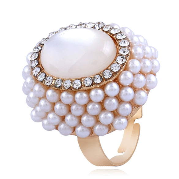 Women's Alloy Open Finger Ring With Pearl And Cat Eye Geometric Design Electroplated Fashion Jewelry