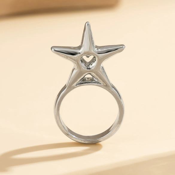 Women's Alloy Open Finger Ring With Three Dimensional Star Heart Geometric Letter Patterns And Electroplating Treatment