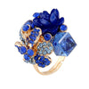 Women’s Alloy Open Ring With Colorful Crystal Gemstone And Resin Flower Design Natural Fashion Jewelry