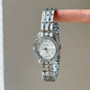 Women's Alloy Ordinary Glass Mirror Round Dial Fashion Quartz Watch With Blue Daisy Design