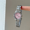 Women's Alloy Ordinary Glass Mirror Round Dial Fashion Quartz Watch With Blue Daisy Design