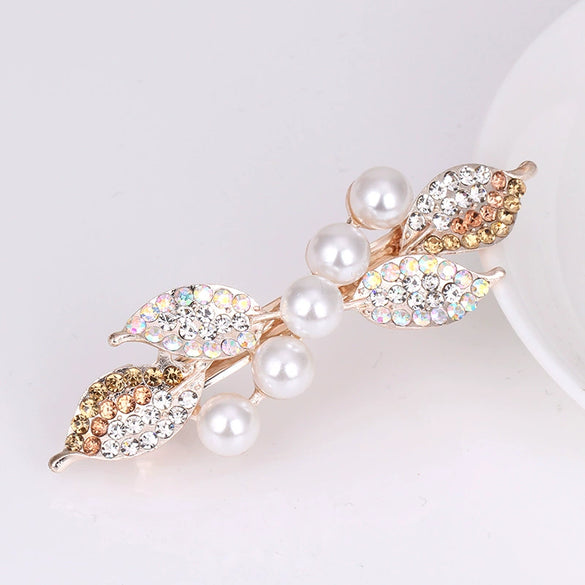 Women's Alloy Pearl Flower Hairpin With Rhinestone Electroplated Ponytail Clip Hair Accessories