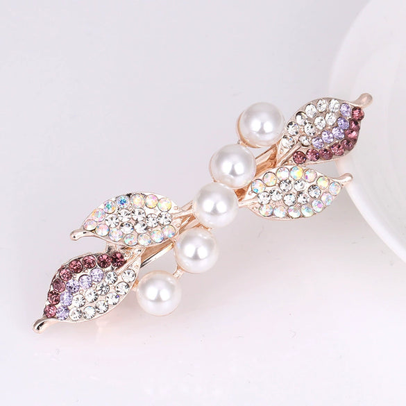 Women's Alloy Pearl Flower Hairpin With Rhinestone Electroplated Ponytail Clip Hair Accessories