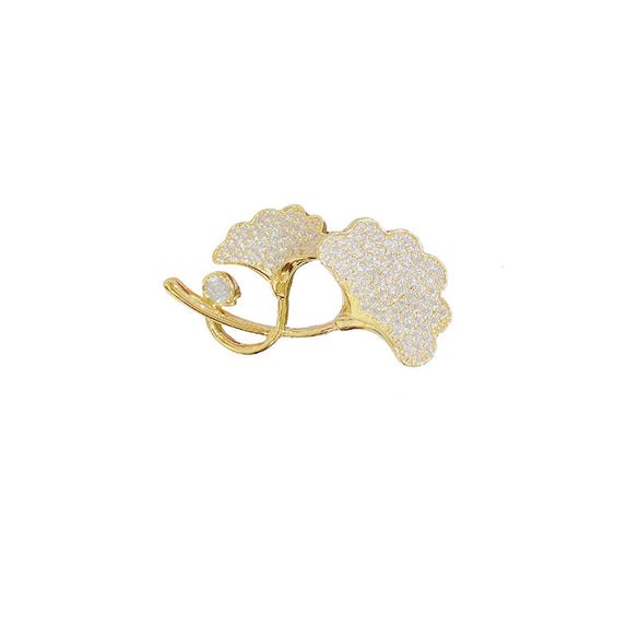 Women's Alloy Pearl Ginkgo Leaf Antilight Electroplated Brooch For Suit And Coat Accessories
