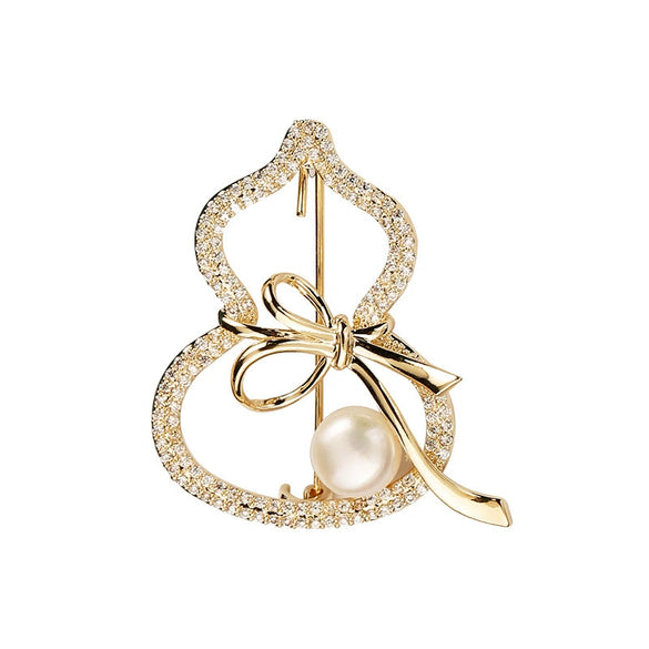 Women's Alloy Pearl Gourd Geometric Style Electroplated Brooch Jewelry Wholesale