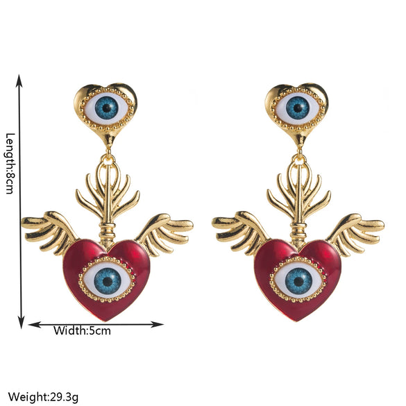 Women's Alloy Pearl Inlaid Heart Devil's Eye Earrings With 925 Silver Needle