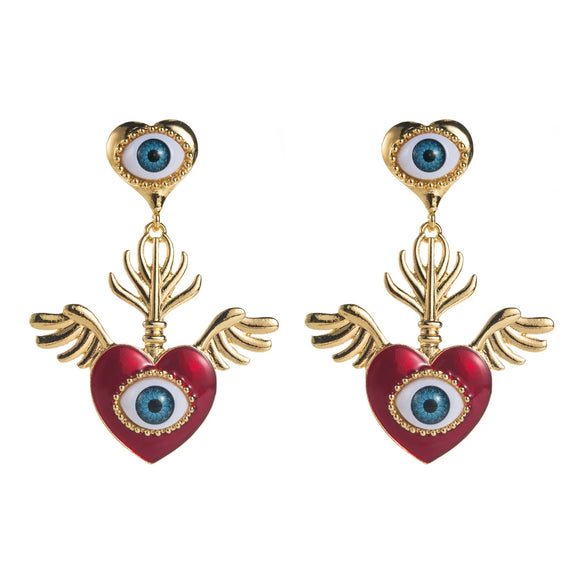 Women's Alloy Pearl Inlaid Heart Devil's Eye Earrings With 925 Silver Needle