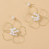 Women's Alloy Pearl Woven Big Flower Handwrapped Electroplated Earrings Jewelry