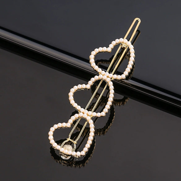 Women's Alloy Pearlset Geometric Frog Buckle Hair Clip Crown Bangs Side Clip Straight Barrette