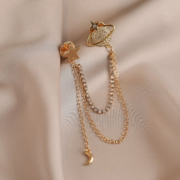Women's Alloy Planetshaped Star Chain Brooch With Electroplating And Minimalist Style