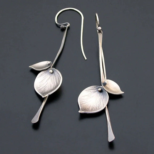 Women's Alloy Plant Leaf And Flower Earrings With Electroplating Treatment