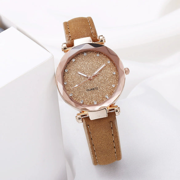 Women's Alloy Pu Belt Round Dial Starry Sky Leisure Fashion Casual Watch