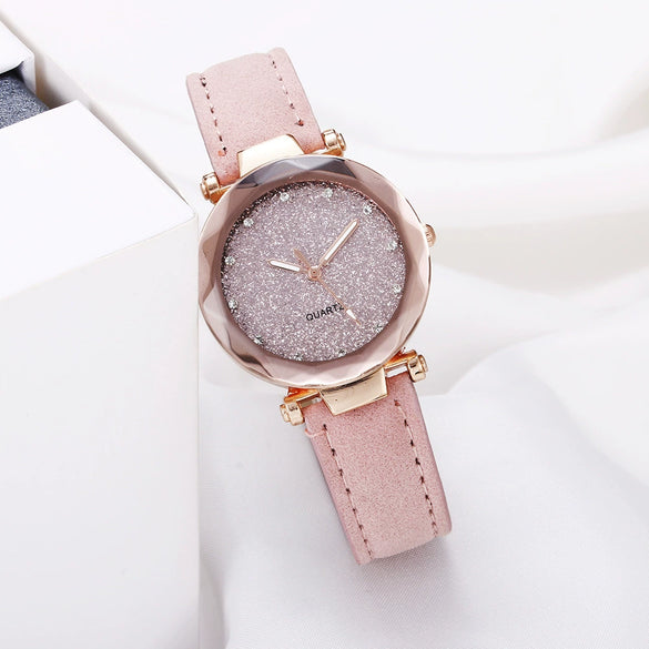 Women's Alloy Pu Belt Round Dial Starry Sky Leisure Fashion Casual Watch