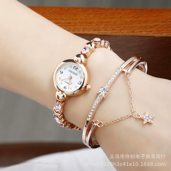 Women's Alloy Pu Bracelet Watch With Spiral Crown Pin Buckle And Round Dial