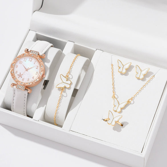 Women's Alloy Pu Strap Quartz Watch With Starfish Pattern And Round Dial