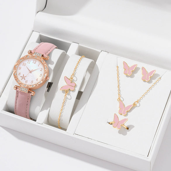 Women's Alloy Pu Strap Quartz Watch With Starfish Pattern And Round Dial