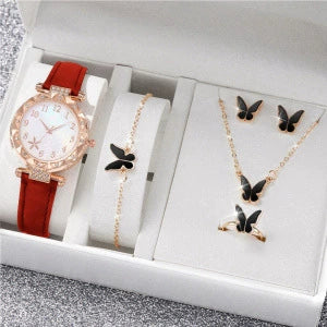 Women's Alloy Pu Strap Quartz Watch With Starfish Pattern And Round Dial
