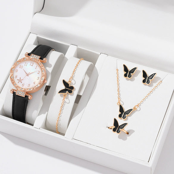 Women's Alloy Pu Strap Quartz Watch With Starfish Pattern And Round Dial