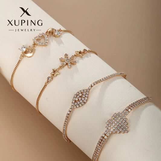 Women's Alloy Pull Box Chain Bracelet With Heart And Flower Shapes Electroplated