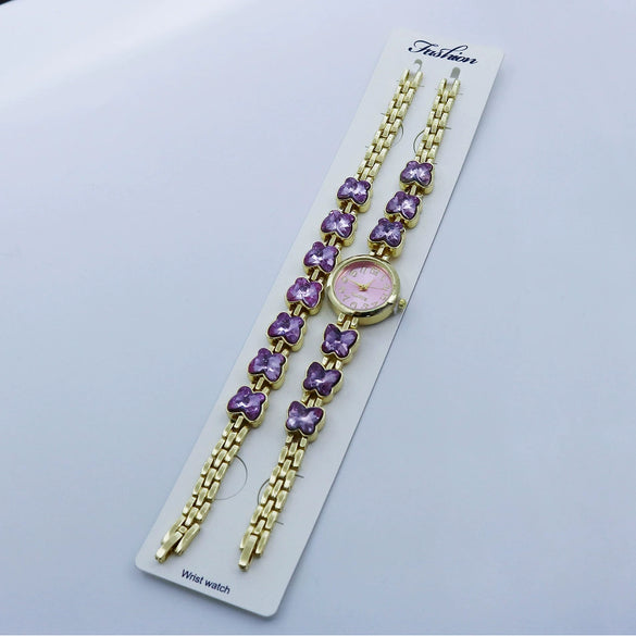 Women's Alloy Quartz Bracelet Watch Set With Round Dial And Fashion Style