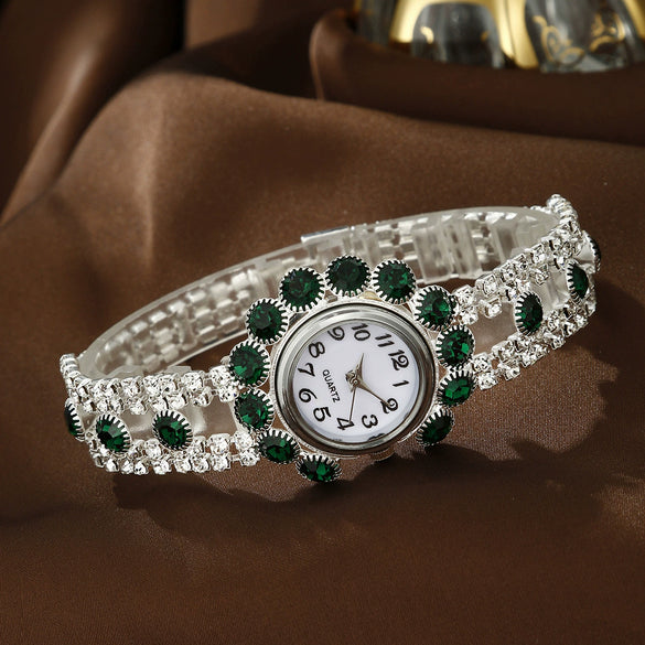 Women's Alloy Quartz Bracelet Watch With Round Dial And Diamondencrusted Fashion Design
