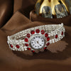 Women's Alloy Quartz Bracelet Watch With Round Dial And Diamondencrusted Fashion Design