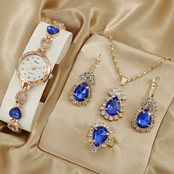 Women's Alloy Quartz Bracelet Watch With Round Dial And Luxury 3Piece Jewelry Watch Combination Suit