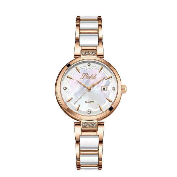 Women's Alloy Quartz Watch With Mineral Strengthened Glass Mirror Round Dial