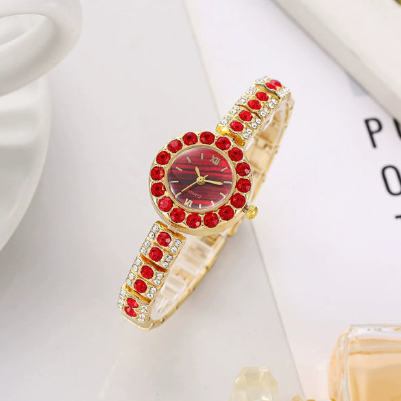 Women's Alloy Quartz Watch With Round Dial Retro Diamondencrusted Light Luxury Style