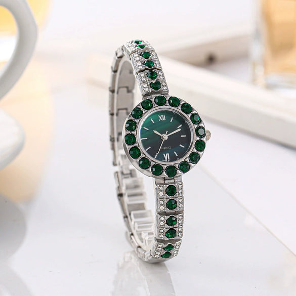 Women's Alloy Quartz Watch With Round Dial Retro Diamondencrusted Light Luxury Style