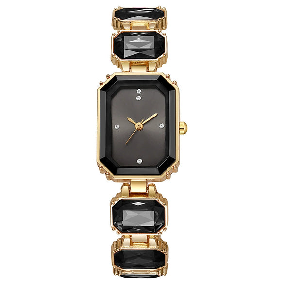 Women's Alloy Rectangle Dial Leisure Watch With Rose Gold Buckle And Full Of Diamonds