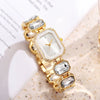 Women's Alloy Rectangle Dial Leisure Watch With Rose Gold Buckle And Full Of Diamonds