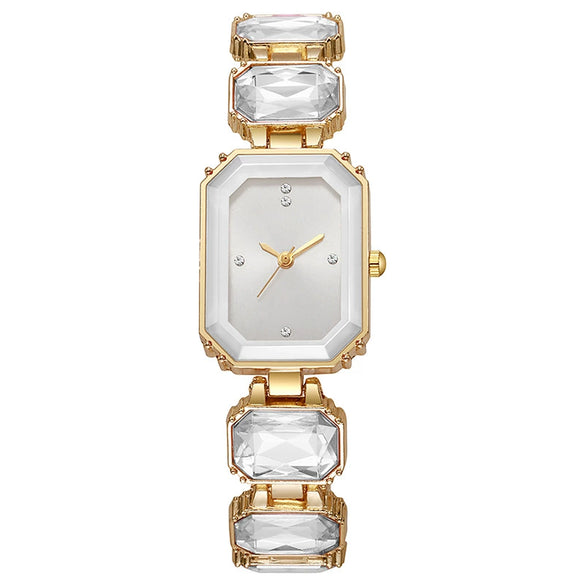 Women's Alloy Rectangle Dial Leisure Watch With Rose Gold Buckle And Full Of Diamonds
