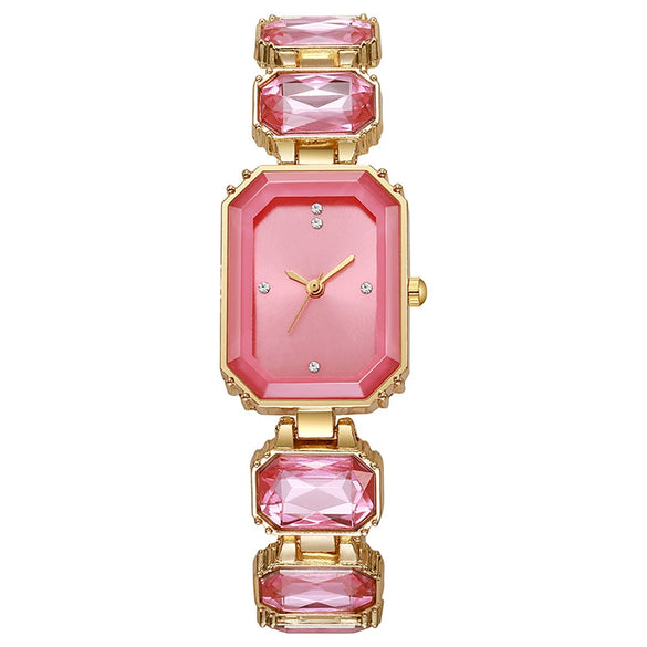 Women's Alloy Rectangle Dial Leisure Watch With Rose Gold Buckle And Full Of Diamonds
