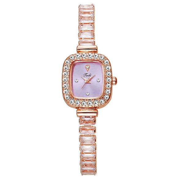 Women's Alloy Rectangular Fashionable Diamondencrusted Zircon Pullout Bracelet Watch