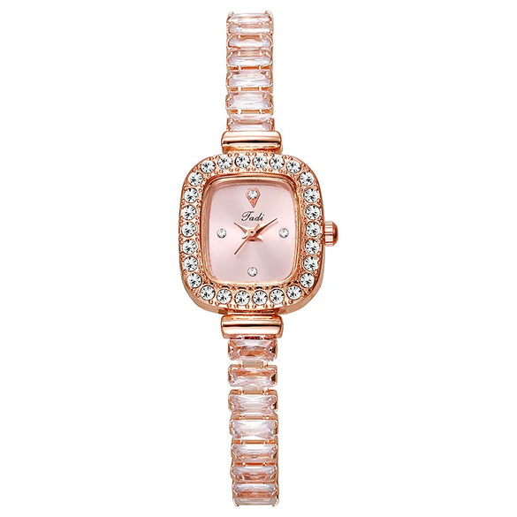 Women's Alloy Rectangular Fashionable Diamondencrusted Zircon Pullout Bracelet Watch