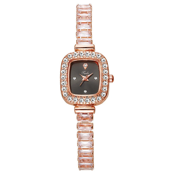 Women's Alloy Rectangular Fashionable Diamondencrusted Zircon Pullout Bracelet Watch