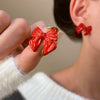 Women's Alloy Red Beaded Pendant Necklace And Bow Tie Earrings Set With Dripping Oil Process