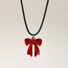 Women's Alloy Red Beaded Pendant Necklace And Bow Tie Earrings Set With Dripping Oil Process