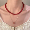 Women's Alloy Red Beaded Pendant Necklace And Bow Tie Earrings Set With Dripping Oil Process
