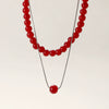 Women's Alloy Red Beaded Pendant Necklace And Bow Tie Earrings Set With Dripping Oil Process