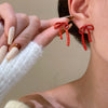 Women's Alloy Red Beaded Pendant Necklace And Bow Tie Earrings Set With Dripping Oil Process