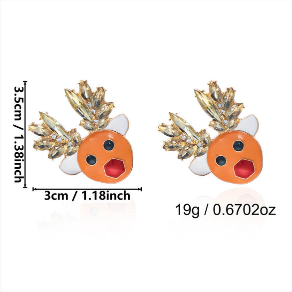 Women's Alloy Reindeer Stud Earrings With Rhinestone Detail Christmas Animal Design Electroplated Finish And Stainless Steel Ear Posts