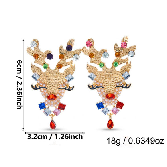 Women's Alloy Reindeer Stud Earrings With Rhinestone Detail Christmas Animal Design Electroplated Finish And Stainless Steel Ear Posts