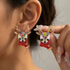 Women's Alloy Reindeer Stud Earrings With Rhinestone Detail Christmas Animal Design Electroplated Finish And Stainless Steel Ear Posts