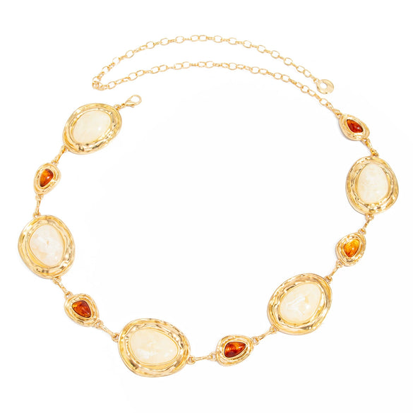 Women's Alloy Resin Gemstone Patchwork Body Waist Chain With Exaggerated Oval Metal Design And Lobster Clasp