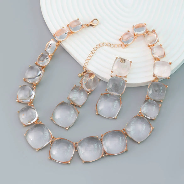 Women's Alloy Resin Jewelry Set With Square Shape And Geometric Style Snake Bone Chain Diamond Design