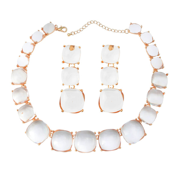 Women's Alloy Resin Jewelry Set With Square Shape And Geometric Style Snake Bone Chain Diamond Design