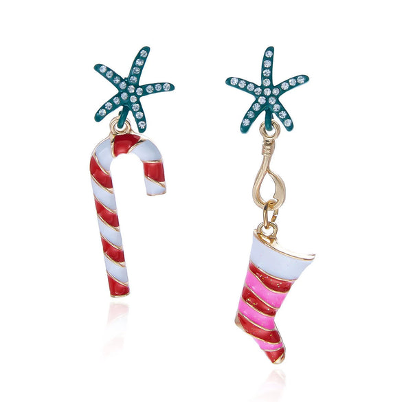 Women's Alloy Rhinestone Asymmetric Drop Earrings With Electroplated Goblet Design And Stainless Steel Posts For Christmas Style